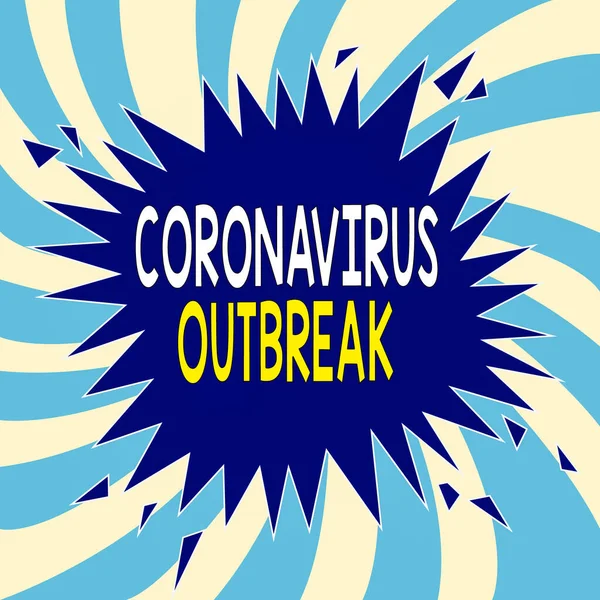 Tekstbord met Coronavirus uitbraak. Conceptuele foto besmettelijke ziekte veroorzaakt door nieuw ontdekte COVID19 Blanco Exploderende Cracking Breaking Speech Bubble Sound Effect op Burst. — Stockfoto