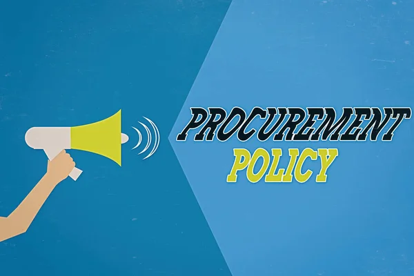 Word writing text Procurement Policy. Business concept for govern choice of suppliers used to tell their suppliers Hu analysis Hand Holding Megaphone with Sound Volume Effect icon Text Space. — Stock Photo, Image