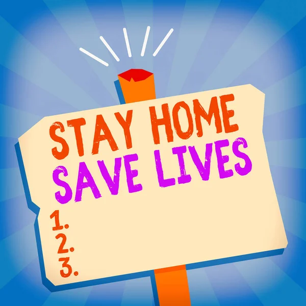 Εγγραφή σημείωμα που δείχνει Stay Home Save Lives. Επαγγελματική φωτογραφία δείχνει μείωση του αριθμού των μολυσμένων ασθενών με το να μην αφήνει το σπίτι Κενό Old Weathered Signpost Γεωμετρικό Σχήμα Halftone με ένα — Φωτογραφία Αρχείου