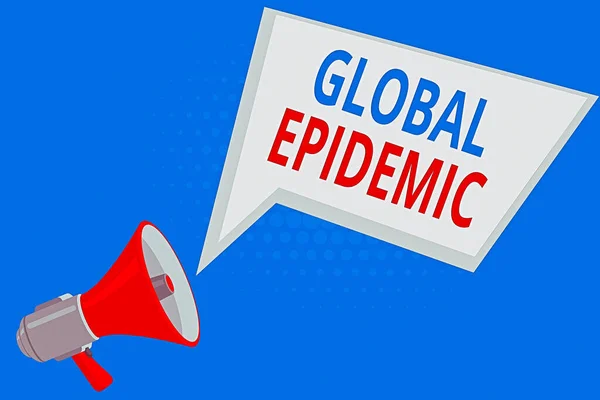 Handwriting text Global Epidemic. Concept meaning a rapid spread of a communicable disease over a wide geographic area Megaphone Loudspeaker and Blank Geometric shape Halftone Speech Bubble. — Stock Photo, Image