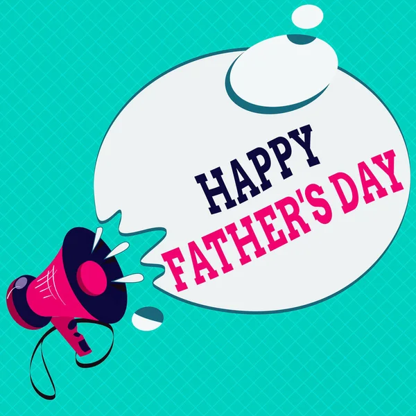 Conceptual hand writing showing Happy Fathers Day. Business photo text celebrated to show love for the patriarch of the family Megaphone with Sound Effect Round Halftone Thought Bubble. — Stock Photo, Image