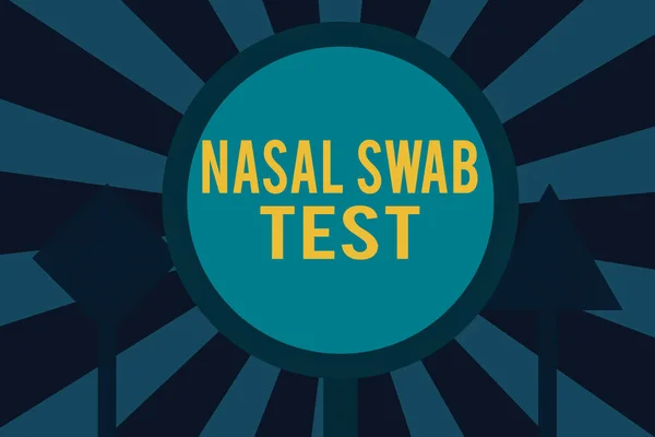 Text sign showing Nasal Swab Test. Conceptual photo diagnosing an upper respiratory tract infection through nasal secretion Three Blank Safety Road signs One lighted and two dark Street Signage.