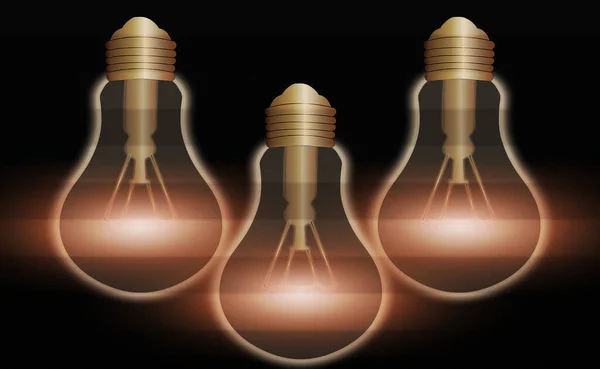 Lâmpadas brilhantes vintage realistas e coloridas Conjunto transparente com lâmpadas incluídas na ilustração de estilo Loft. Projeto gráfico plano, sinal de ideia, solução, conceito de pensamento . — Fotografia de Stock