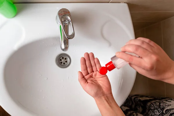 Series of Hand Sanitation And Hygiene Practices For Minimizing Bacterial Contamination. Handwashing Concept For Preserving Health Safety — Stock Photo, Image