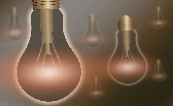 Lampadine luminose realistiche e colorate Vintage Set trasparente con lampade incluse in stile loft Illustrazione. Grafica piatta, Idea segno, Soluzione, Concetto di pensiero. — Foto Stock
