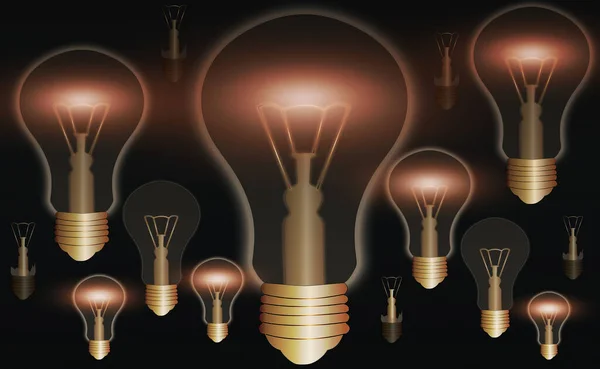 Ensemble lumineux vintage réaliste et coloré d'ampoules transparentes avec des lampes incluses dans l'illustration de style loft. Conception graphique plate, signe d'idée, solution, concept de pensée. — Photo
