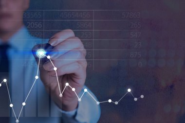 Erkek Akıllı Telefon Yükselen Eğilimler Performans Çubuğu Grafik Geliri Artırıyor. Yükselen Artan Hareket, Yükselen Finansal Hisse Çizelgesi Durum Raporu Gösteriliyor.