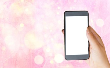 Renkli Bokeh Arkaplanı Altındaki Boş Görüntü Boşluğunu Beyaz Ekran ile Akıllı Telefonların Laptop Aygıtlarının Yakın Görüntüsü