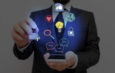 Bilgi Bilgisayarlaştırma Resimlerini Bilgisel Elementlerle Beleş Skeç Gösteriyor. Dijital Teknoloji, Sosyal Medya Ağı, İletişim, İş, Finansal Simgeler Konsepti