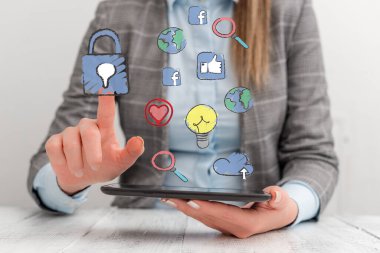 Bilgi Bilgisayarlaştırma Resimlerini Bilgisel Elementlerle Beleş Skeç Gösteriyor. Dijital Teknoloji, Sosyal Medya Ağı, İletişim, İş, Finansal Simgeler Konsepti