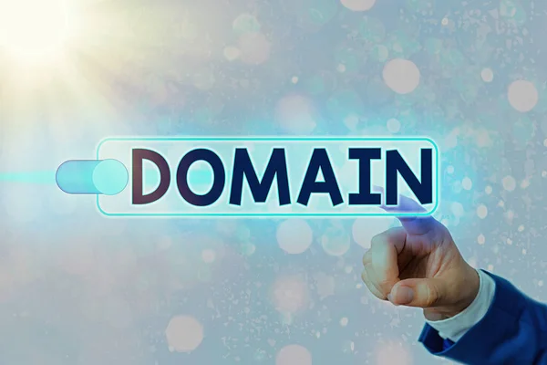 Konceptuell handstil som visar Domain. Business foto text identifikation sträng som definierar en värld av administrativ autonomi Grafik hänglås för webbdata säkerhet applikationssystem. — Stockfoto