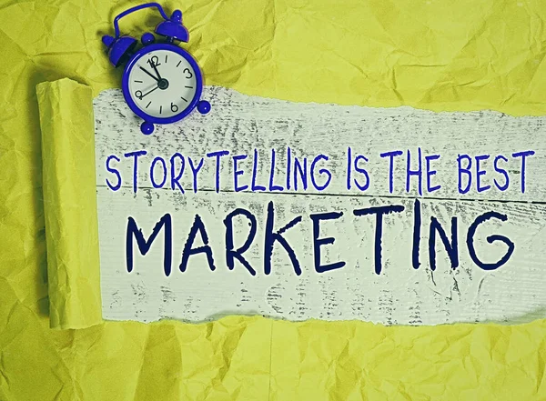 Handschrift tekst Storytelling is de beste marketing. Begrip: effectieve marketingbenadering van bedrijven. — Stockfoto