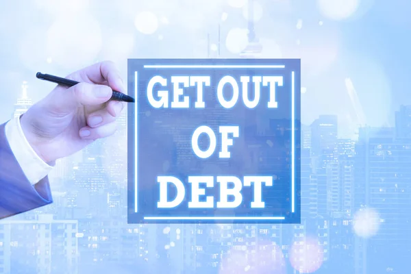 Konceptualny rękopis pokazujący "Wyjdź z długów". Biznes fotomontaż zmiana nawyku wydatków Naucz się budżetować priorytetyzowanie długów. — Zdjęcie stockowe