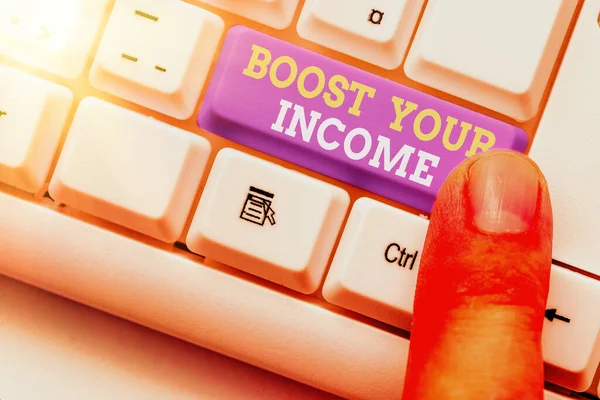 Textzeichen, das Ihr Einkommen steigert. Konzeptfotos verbessern Ihr Geschäft, um Umsatz oder Gewinn zu steigern. — Stockfoto