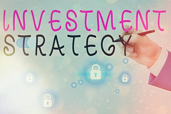 Textová značka zobrazující Investiční strategii. Konceptuální foto, které řídí rozhodnutí investora na základě rizika cílů atd.. — Stock fotografie