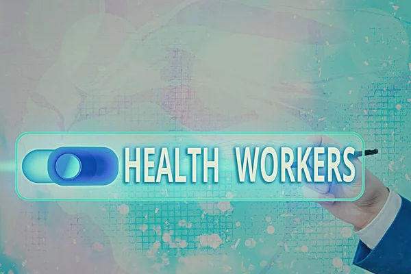 Πινακίδα που δείχνει τους εργαζόμενους στην υγεία. Εννοιολογική φωτογραφία που δείχνει ποιανού δουλειά είναι να προστατεύει την υγεία των κοινοτήτων τους Γραφικό λουκέτο για το σύστημα εφαρμογής ασφάλειας πληροφοριών ιστού. — Φωτογραφία Αρχείου