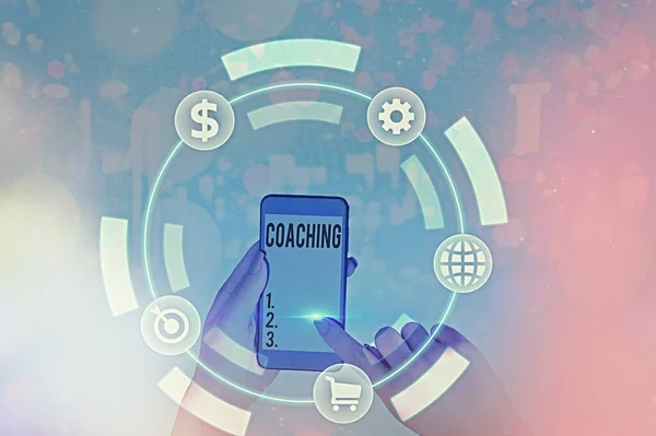 Writing note showing Coaching. Business photo showcasing unlocking an individuals potential to maximize their own performance. — Stock Photo, Image