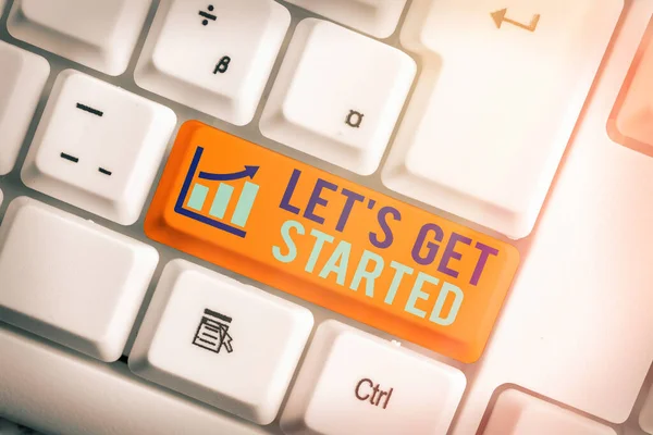 Text sign showing Lets Get Started. Conceptual photo encouraging someone to commence or begin doing something. — Stock Photo, Image