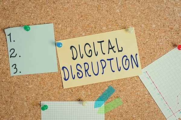 Word writing text Digital Disruption. Business concept for occur when technologies affect value proposition of goods Corkboard color size paper pin thumbtack tack sheet billboard notice board.