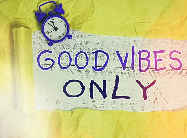 Handwriting text Good Vibes Only. Concept meaning a positive way of living and optimism with good effect to other showing. — Stock Photo, Image