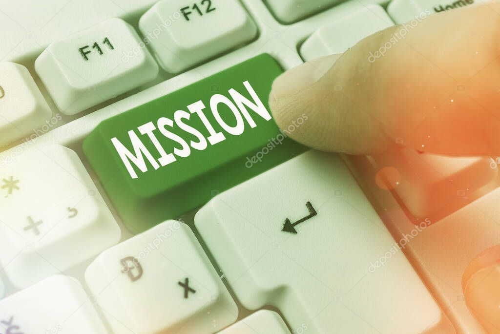 Text sign showing Mission. Conceptual photo important task are given to do one that involves traveling.