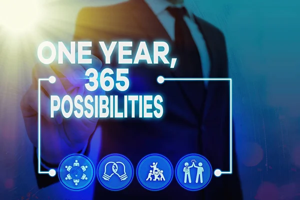 Nota di scrittura che mostra un anno, 365 Possibilità. Business photo showcase I neolaureati iniziano Opportunità Nuova carriera. — Foto Stock