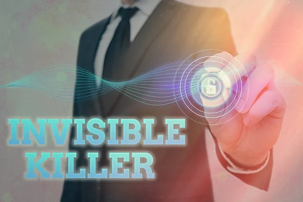 Texto de escritura Invisible Killer. Concepto que significa presencia en el aire de una sustancia dañina Candado gráfico para el sistema de aplicación de seguridad de la información de datos web . —  Fotos de Stock