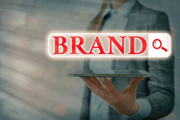 Text sign showing Brand. Conceptual photo name identifies one seller good as distinct from those of other seller Web search digital information futuristic technology network connection.