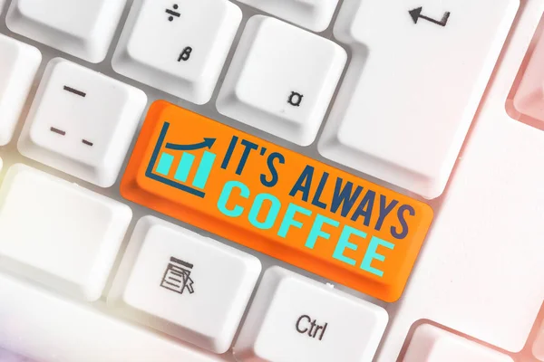Znak tekstowy pokazujący Jego Zawsze Kawa. Konceptualne zdjęcie miłośników kofeiny Pij cały dzień, aby rozpocząć pracę, aby osiągnąć cel. — Zdjęcie stockowe