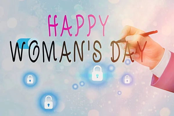 Tekstbord met Happy Woman S Day. Conceptuele foto om de essentie van elke dame ter wereld te herdenken. — Stockfoto