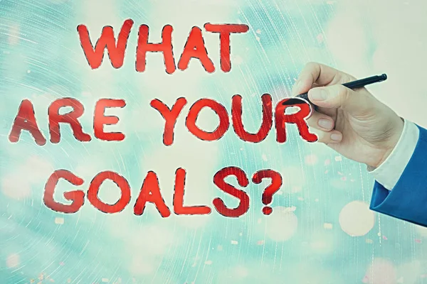 Conceptual hand writing showing What Are Your Goals Question. Business photo text business plans for the future Vision Mission. — Stock Photo, Image