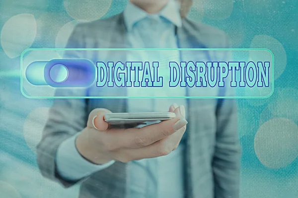 Text sign showing Digital Disruption. Conceptual photo occur when technologies affect value proposition of goods.