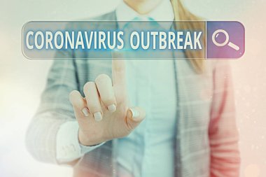 Kelime yazma Coronavirus Salgını. Yeni keşfedilen COVID19 Web Dijital Bilgi Fütüristik Teknoloji Ağı bağlantısının yol açtığı bulaşıcı hastalıklar için iş kavramı.