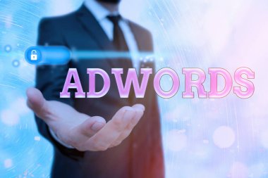 Adwords 'i gösteren metin işareti. Kavramsal fotoğraf seti bütçesi reklam için ve sadece reklamlara tıklandığında ödenir.