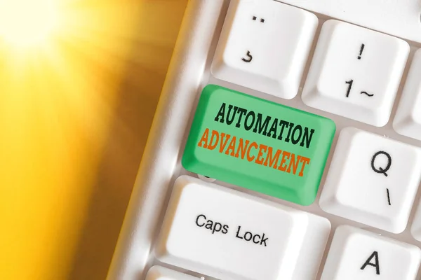 Text sign showing Automation Advancement. Conceptual photo growth use of control systems for operating equipment.