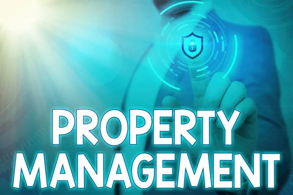 Handschriftliches Textschreiben Property Management. Konzept für die Kontrolle, Wartung und Überwachung von Immobilien. — Stockfoto