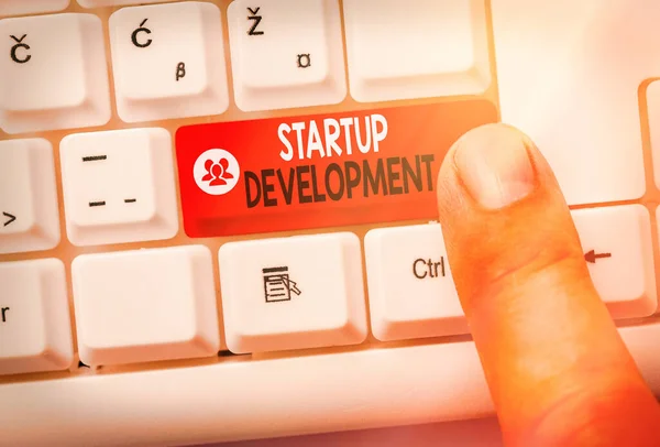 Text sign showing Startup Development. Conceptual photo developing idea which signifying birth of the business. — Stock Photo, Image