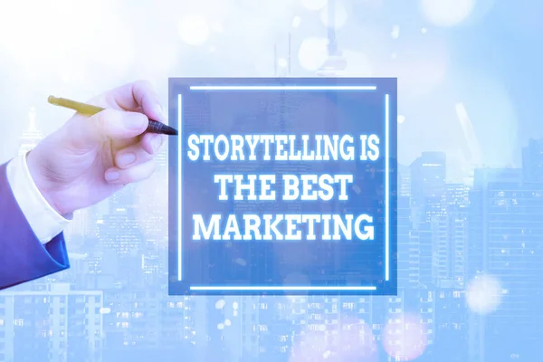 概念手写体显示讲故事是最好的营销。公司有效的营销方法. — 图库照片