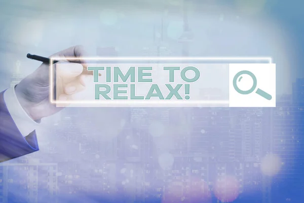 Signo de texto que muestra Time To Relax. Foto conceptual descansando y mantener la calma después de hacer algo agotador o estrés . —  Fotos de Stock