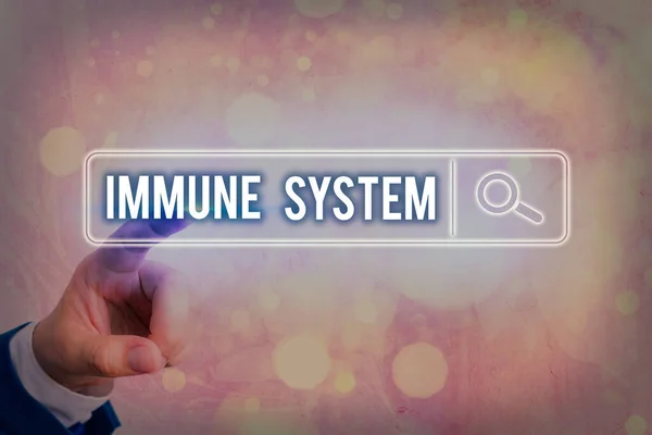 Writing note showing Immune System. Business photo showcasing Complex network work together to defend against germs Web search digital information futuristic technology network connection. — Stock Photo, Image