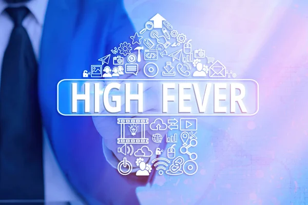 Χειρόγραφο κείμενο που γράφει High Fever. Έννοια που σημαίνει ιατρική κατάσταση η οποία η θερμοκρασία του σώματος υψηλότερη από το συνηθισμένο Πληροφορίες ψηφιακή τεχνολογία δίκτυο σύνδεσης infographic στοιχεία εικονίδιο. — Φωτογραφία Αρχείου