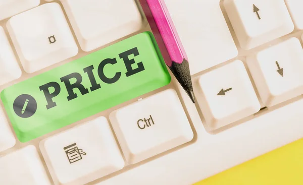 Nota di scrittura che mostra Price. Business photo che mostra la somma dei valori che il cliente rinuncia a ottenere i vantaggi di avere. — Foto Stock