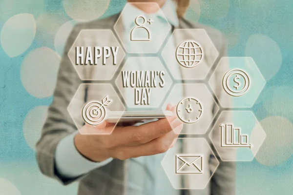 Signo de texto que muestra Happy Woman S Day. Foto conceptual para conmemorar la esencia de cada dama alrededor del mundo . — Foto de Stock