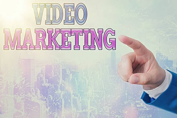 Nota de Escritura mostrando Video Marketing. Exhibición de fotos de negocios utilizando videos para promocionar y comercializar su producto o servicio . —  Fotos de Stock