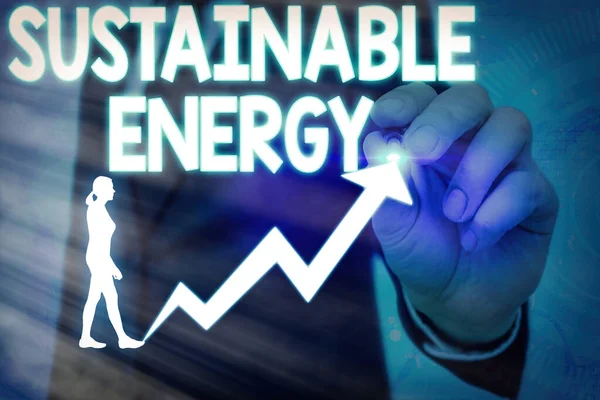 Handschrifttekst Duurzame energie. Concept betekent praktijk van het gebruik van energie die voldoet aan de behoeften van de huidige. — Stockfoto