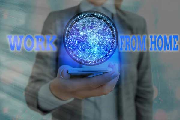 Text sign showing Work From Home. Conceptual photo communicating with the company mainly from home flexibly Futuristic icons solar system. Elements of this image furnished by NASA. — Stock Photo, Image