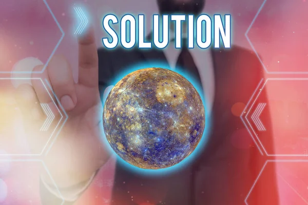 Řešení rukopisu textu. Koncepce znamená způsoby, jak vyřešit problém nebo řešit obtížnou situaci futuristické ikony sluneční soustavy. Prvky tohoto snímku poskytla NASA. — Stock fotografie