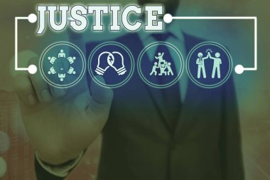 El yazısı Adalet Bakanlığı. Adil tedaviyi desteklemek için kanun standartları tarafından atanan gücün kullanımı anlamına gelen kavram Dijital teknoloji ağ bağlantısı bilgi öğeleri simgesi.