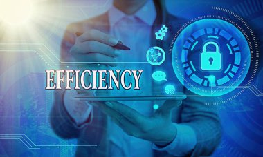 Kelime yazma verimliliği. Kaynakların israfını önleme yeteneği konsepti enerji parası ve zaman grafikleri web veri bilgi güvenlik uygulama sistemi için asma kilit.