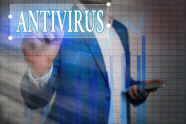 Mesaj işareti antivirüsü gösteriyor. Bilgisayar virüslerinin saptanması ve kaldırılması için uygun kavramsal fotoğraf büyüme eğilimlerini yükselten hareket performans durum raporu.